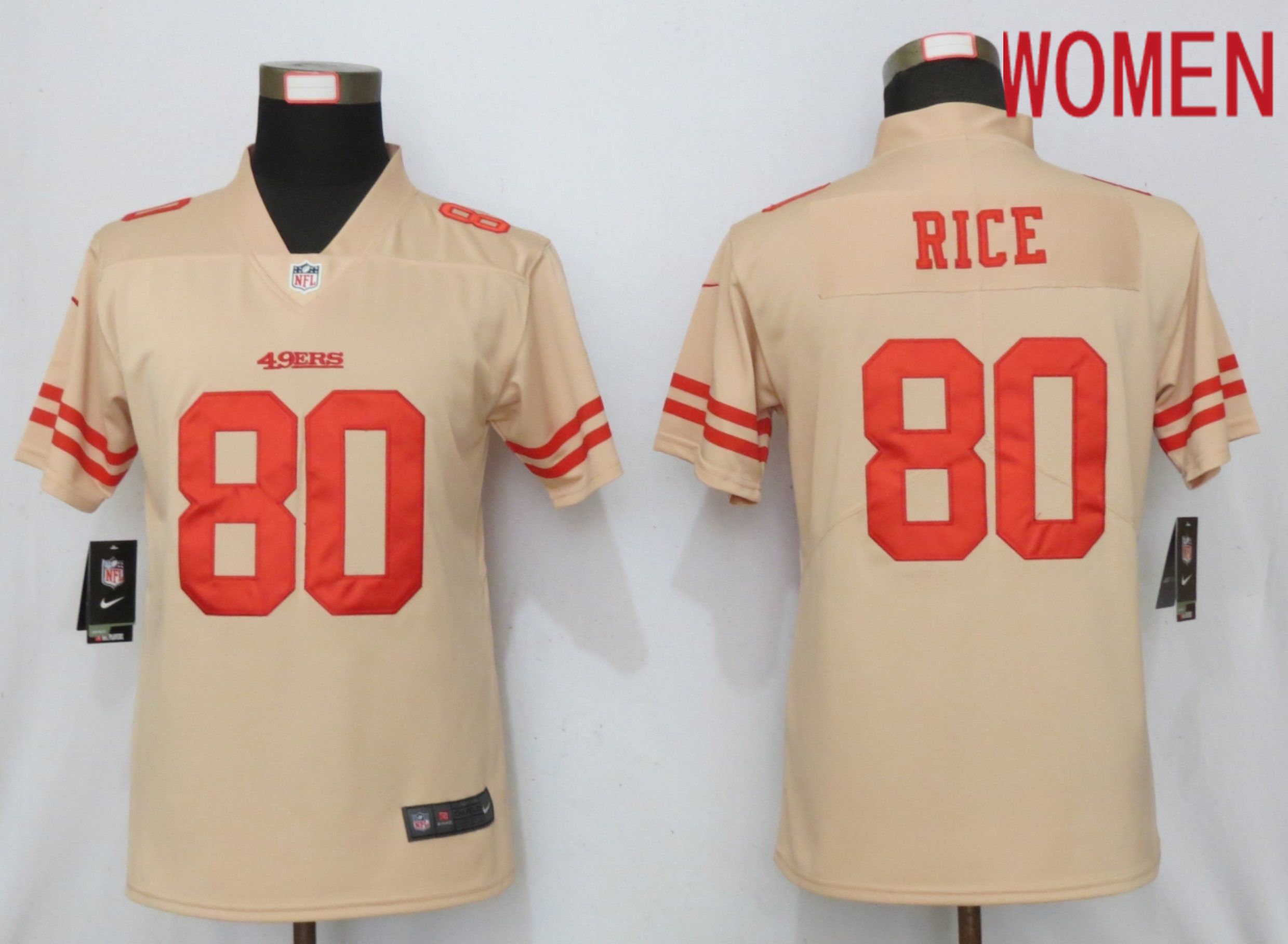 Women San Francisco 49ers #80 Rice 2019 Vapor Untouchable Nike Gold Inverted Elite Playe NFL Jerseys->women nfl jersey->Women Jersey